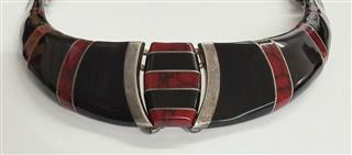 Vintage Taxco .950 Silver Inlay Choker Collar Neklace Made in Mexico 131.8G
